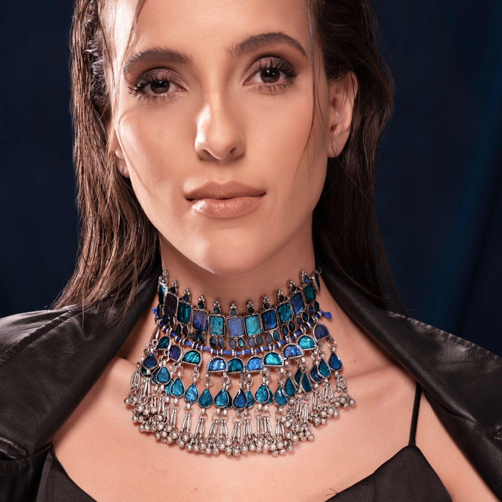 Ada Silver Oxidised Choker Necklace - Blue Ada Silver Oxidised Choker Necklace - Blue