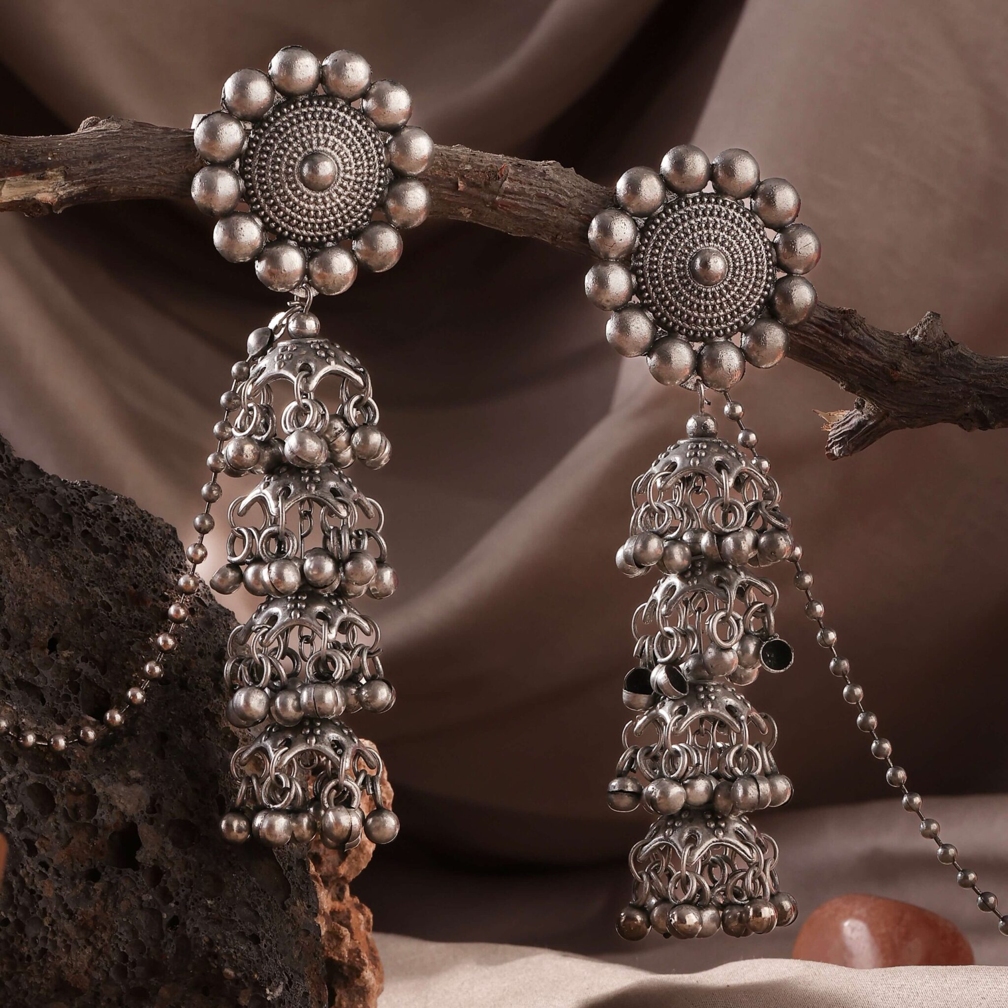 Ghungroo Silver Oxidised Drop Earrings - oxidised drop earrings - ruhratna