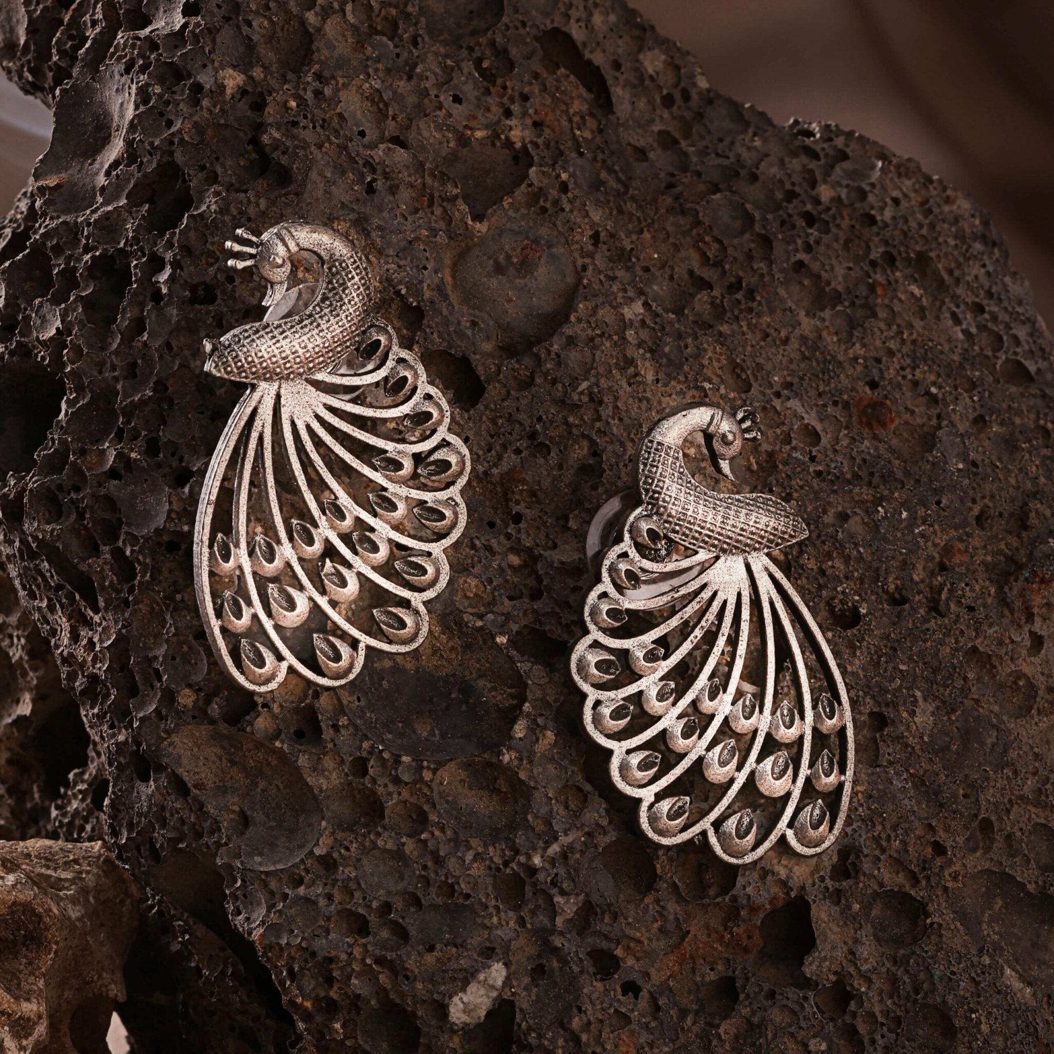 Mayuri Silver Oxidised Drop Earrings
