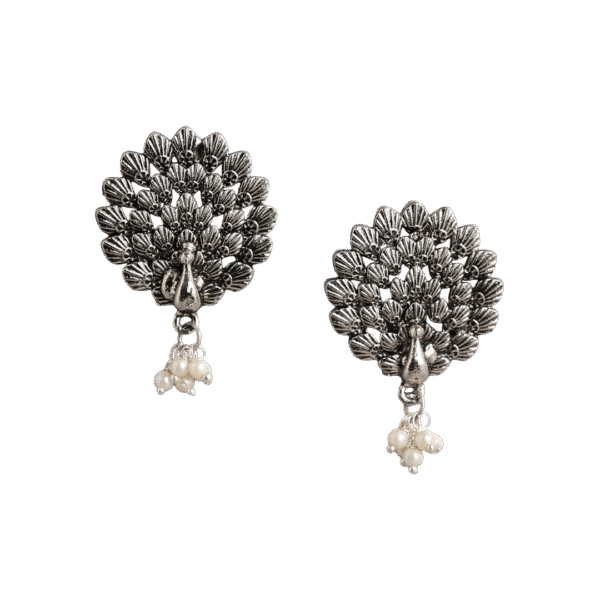 Mayuri Silver Oxidised Pearl Earrings