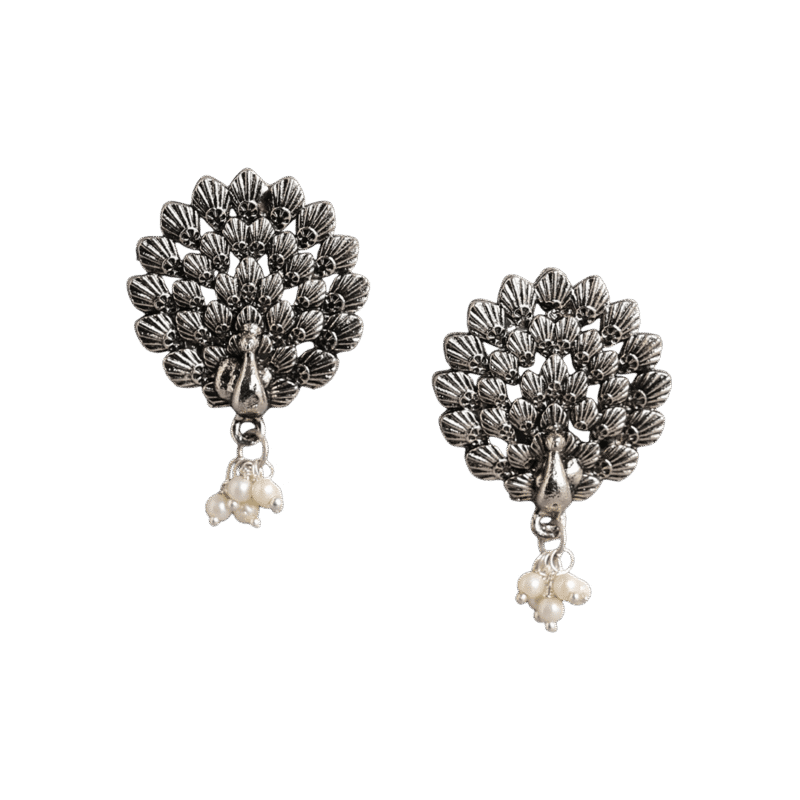 Mayuri Silver Oxidised Pearl Earrings