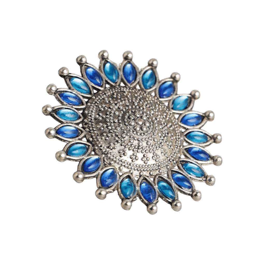 Maya Silver Oxidised Topaz & Sapphire Finger Ring