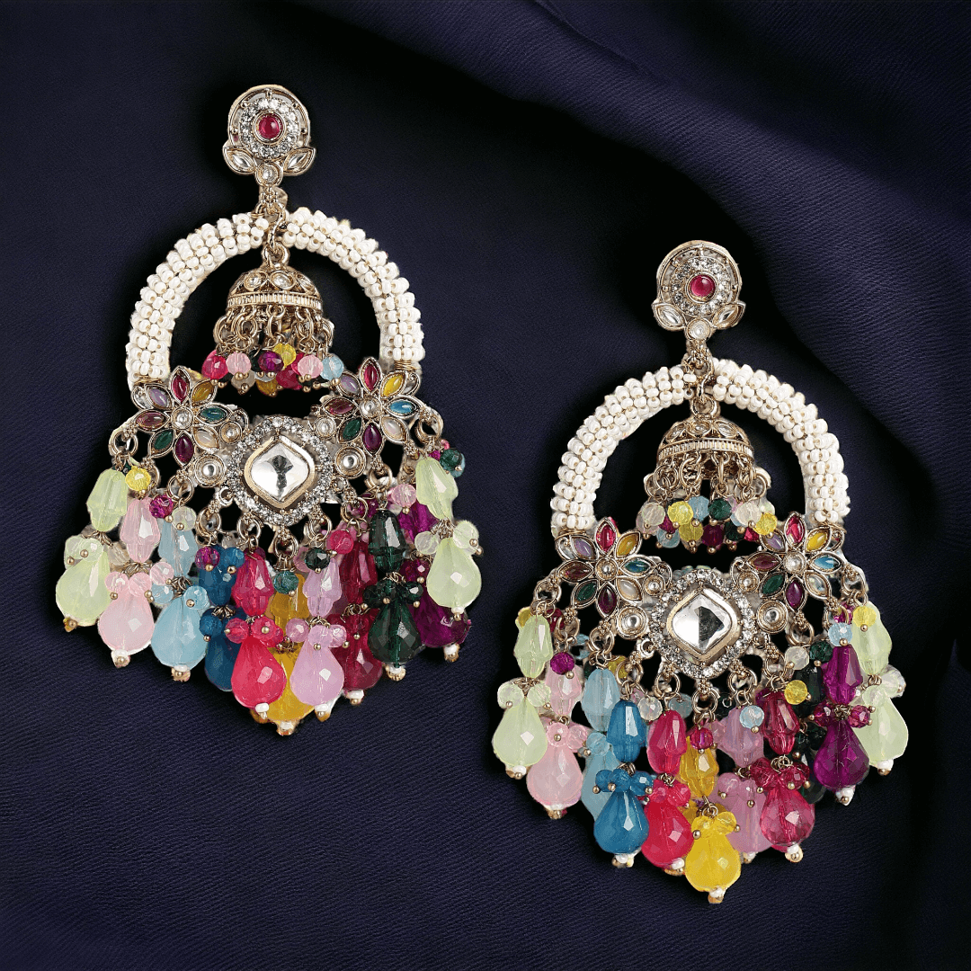 Manjari Gold Plated Drop Earrings - Multi Colour