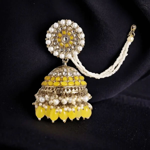 Inaya Stone Studded Jhumka Earrings - Pastel Yellow