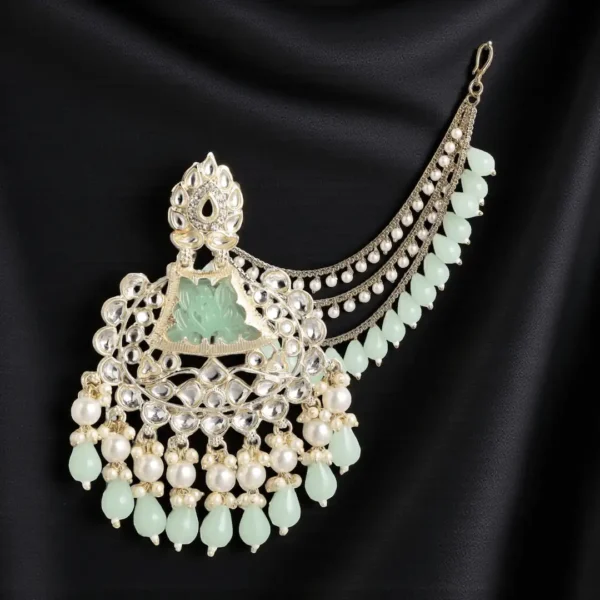 Chandrika Drop Earrings With Hair Chain - Pastel Green