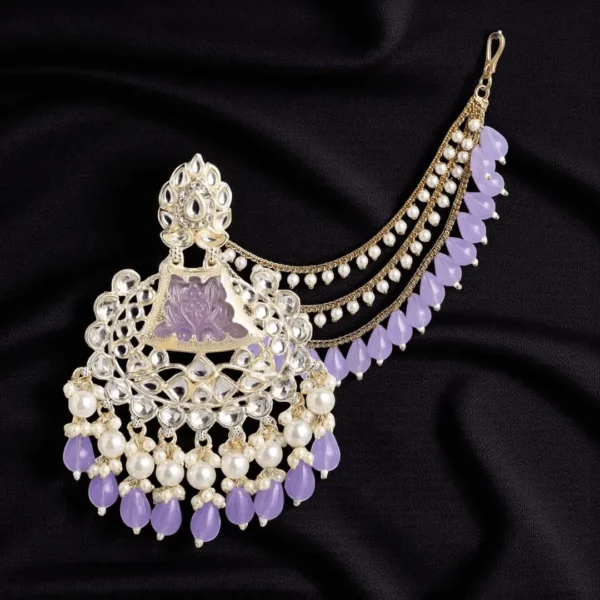 Chandrika Drop Earrings With Hair Chain - Pastel Purple