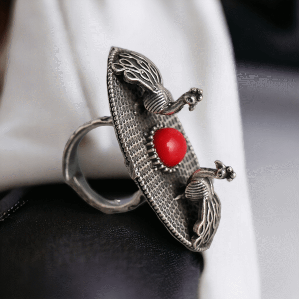 Mayuri Silver Oxidised Stone Studded Finger Ring