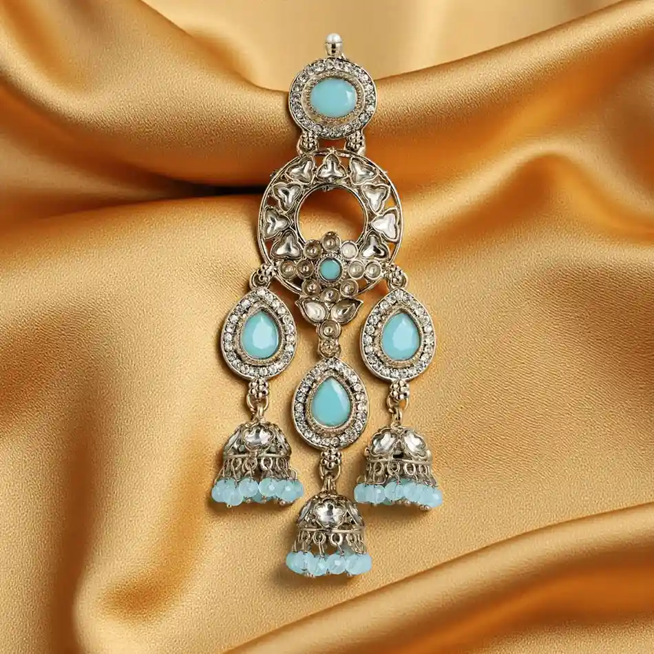 Neernidhi Gold Plated Drop Earrings - Sky Blue