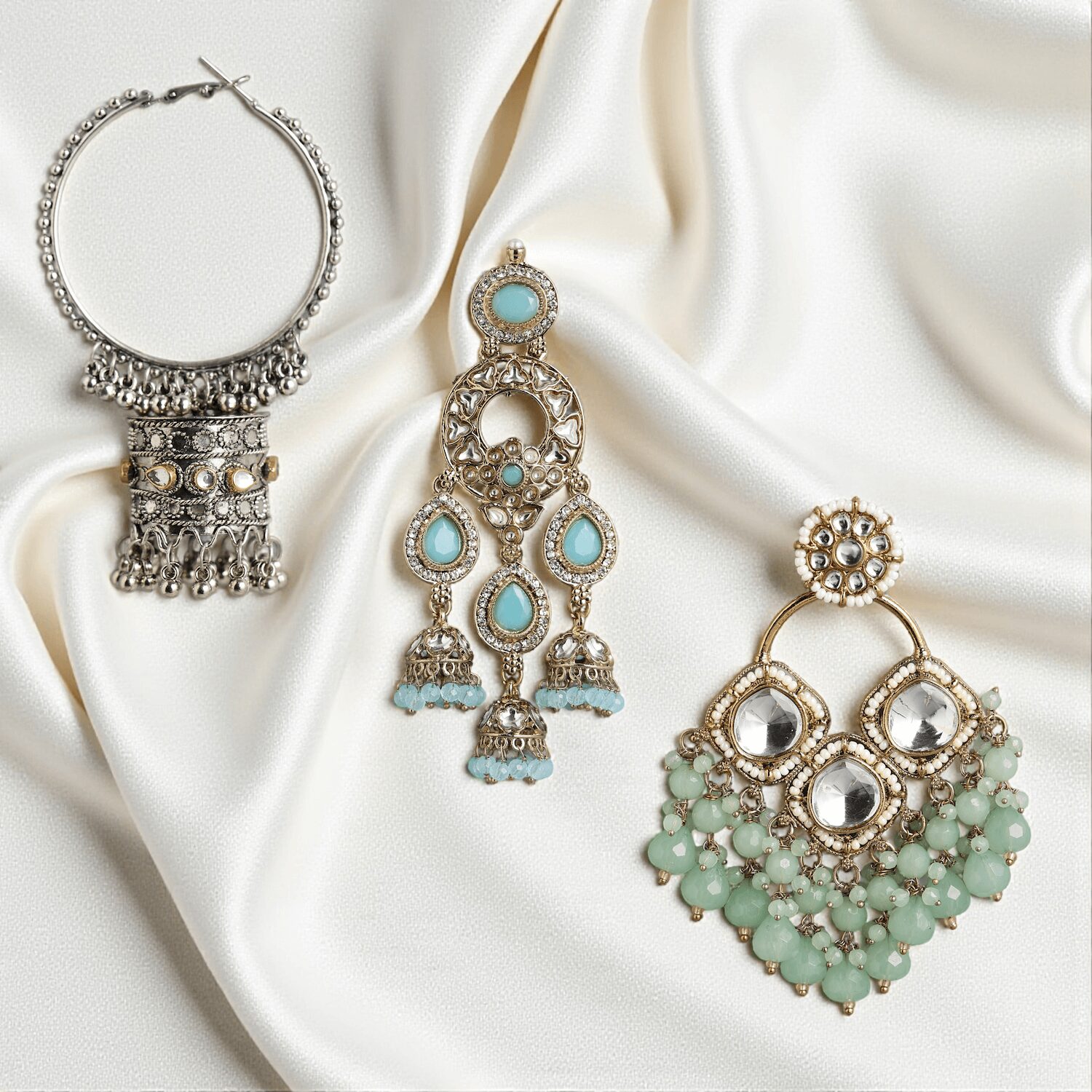 Serene Charm: Zeenat, Kaumudi, and Neernidhi Earrings Set