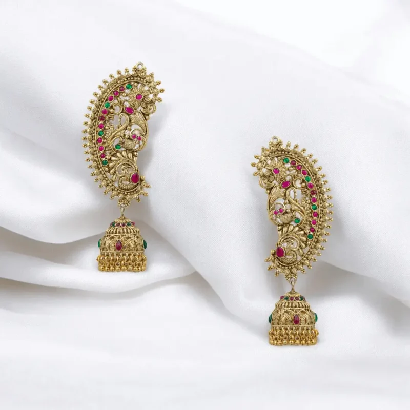 gold plated jhumka ear cuff earrings India