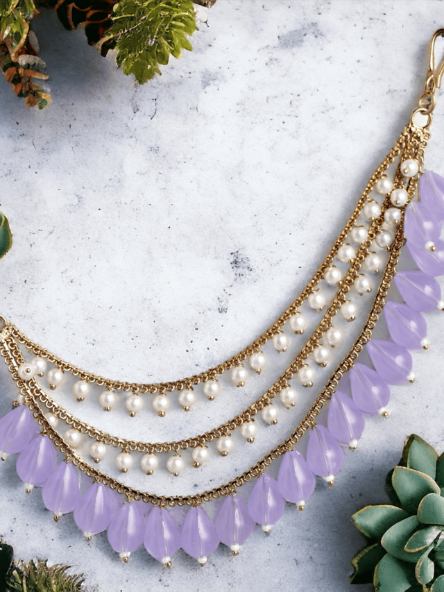 Chandrika Drop Earrings With Hair Chain – Pastel Purple