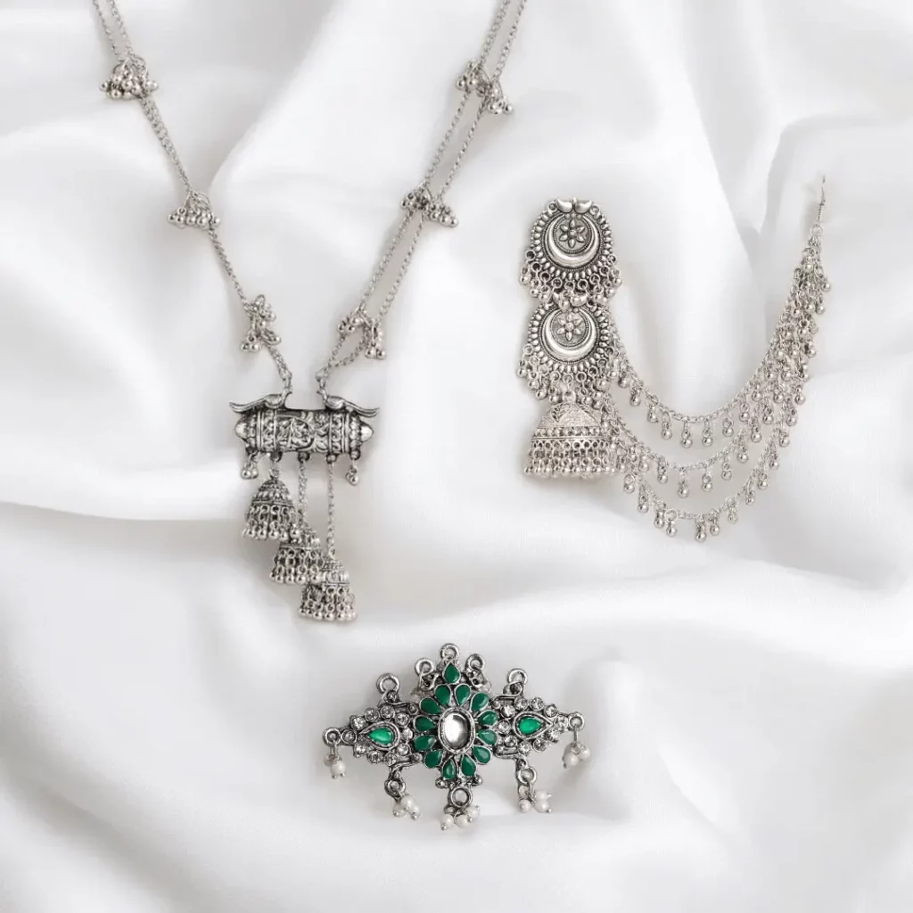 Elevate Your Style with Luna Silver Oxidised Jhumka Earrings 1 assd 1