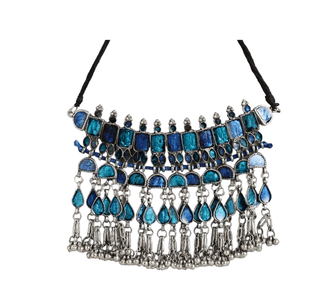 Elegant Ada Silver Oxidised Choker Necklace with intricate designs