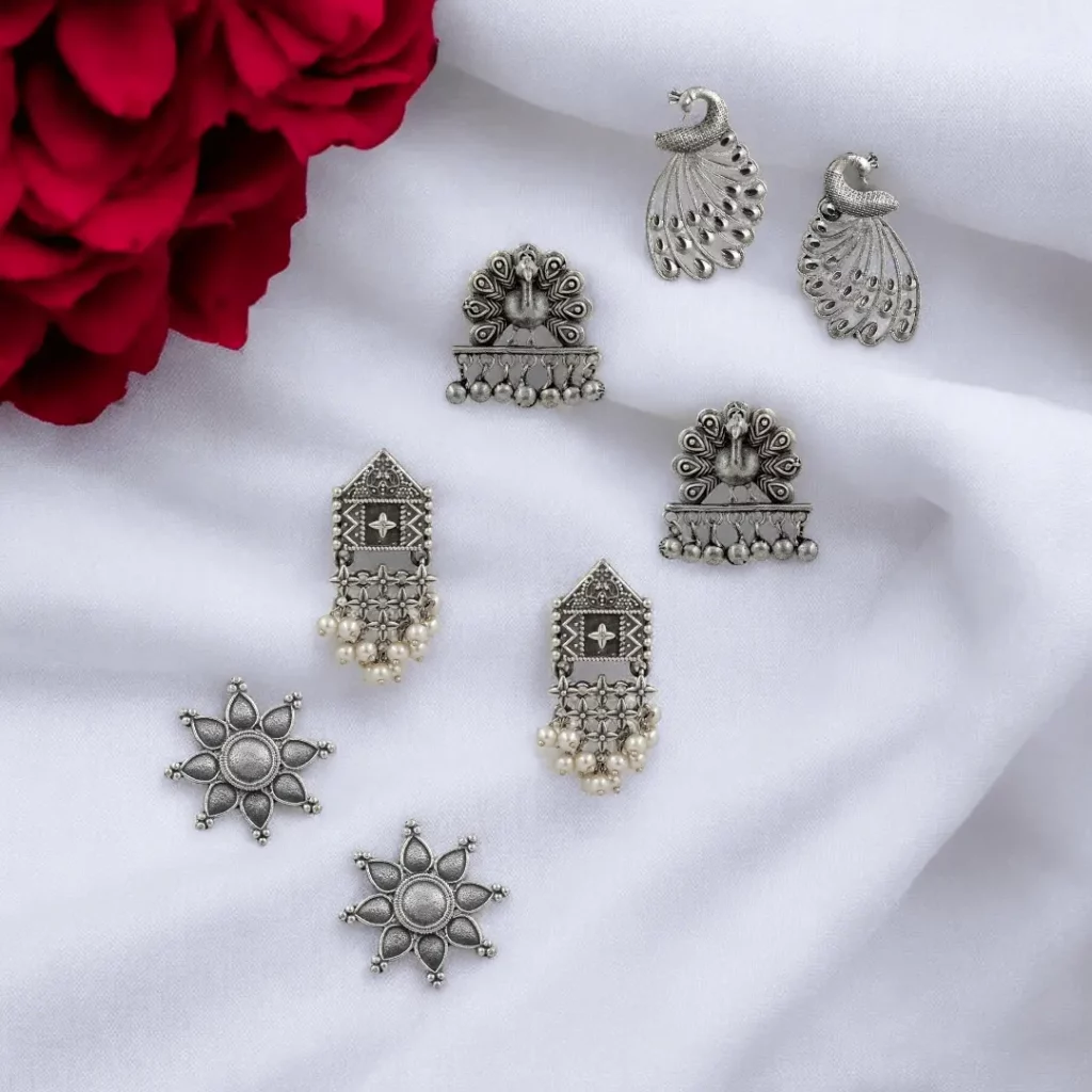Timeless Silver Oxidised Earrings Set: The Perfect Blend of Elegance and Tradition 1 silver oxidised