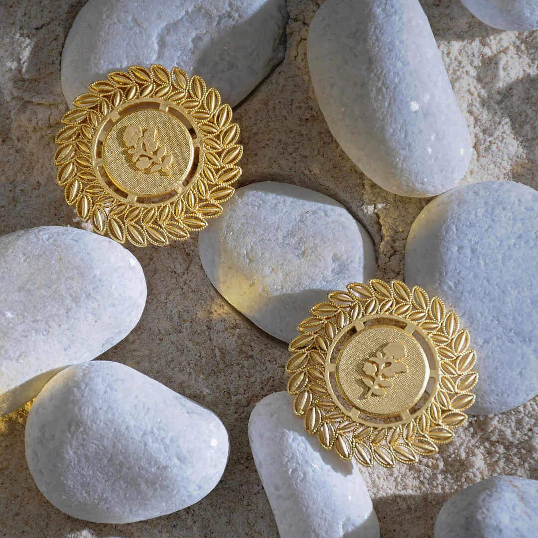 Aaria – Gold-Plated Laurel Embossed Brass Stud Earrings