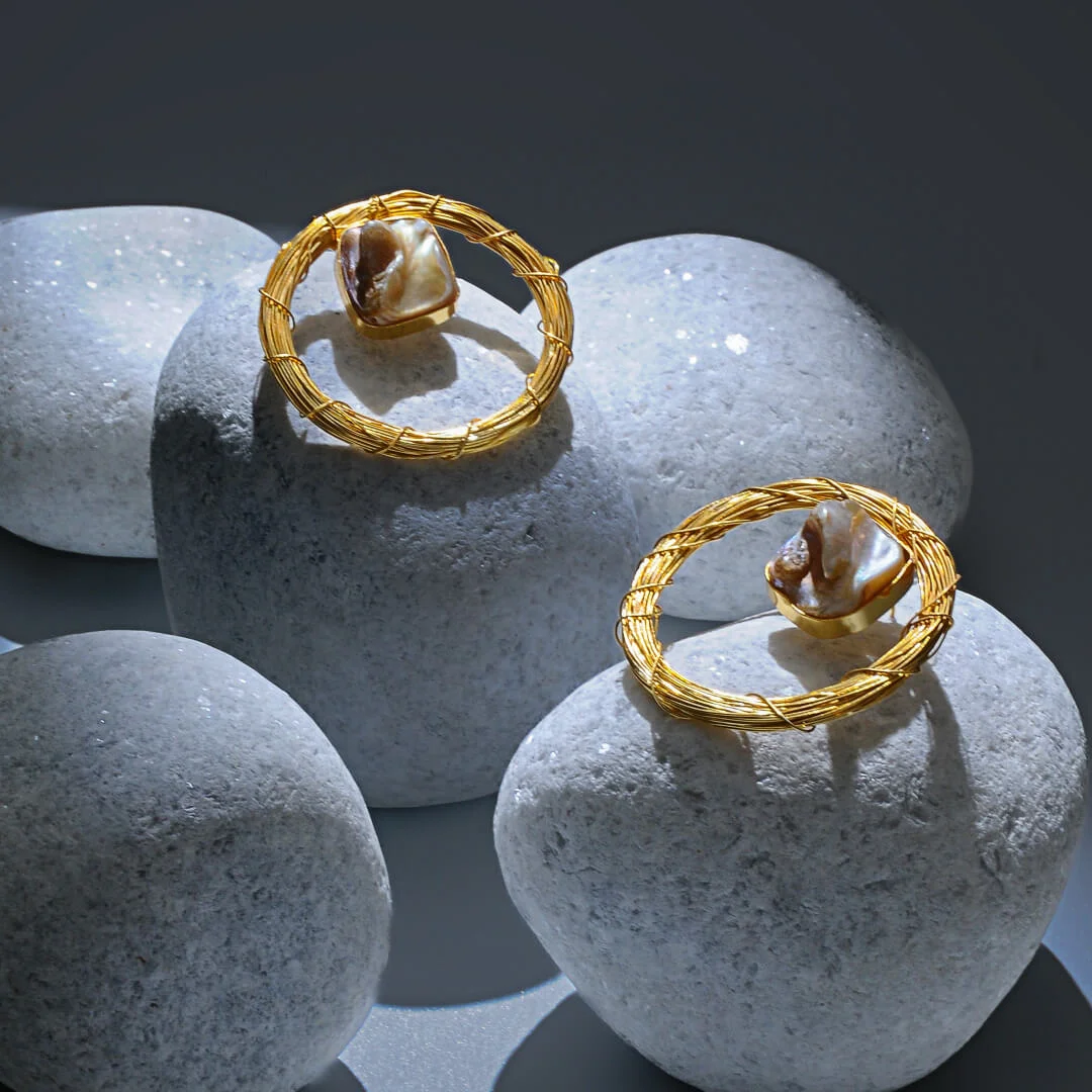 Ayla – Woven Gold-Plated with Real Uncut Pearl Earrings