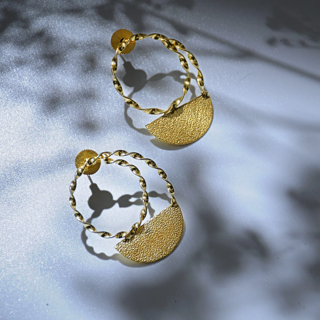 Selene – Textured Half-Moon Gold-Plated Hoop Earrings