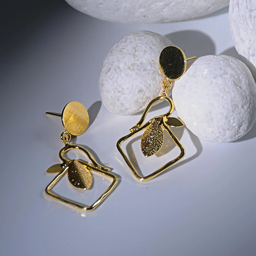 Voux – Geometric Leaf Gold-Plated Brass Earrings