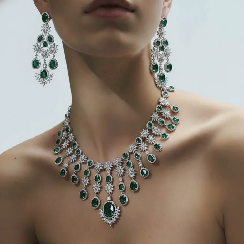 Maeva Royale – Emerald Green Bridal Necklace Set