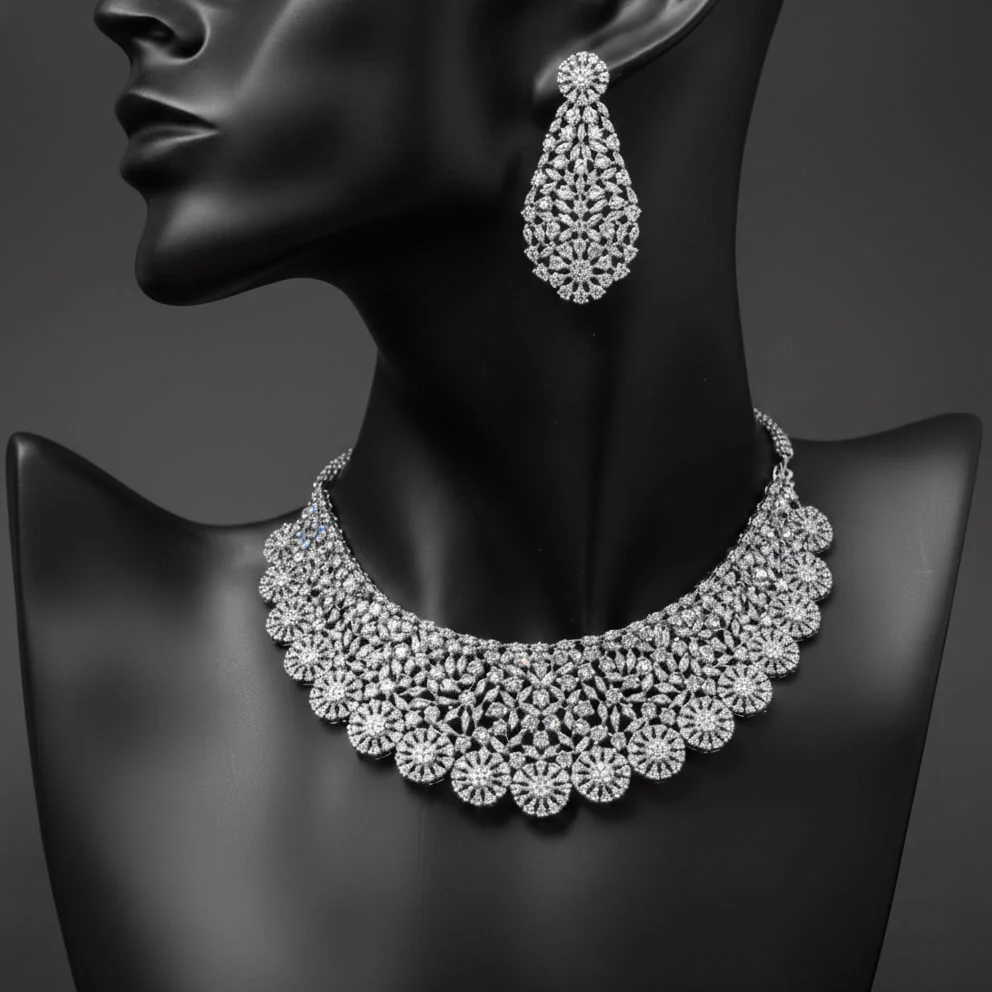 Celestia – Premium Diamond-Cut Floral Choker Necklace Set