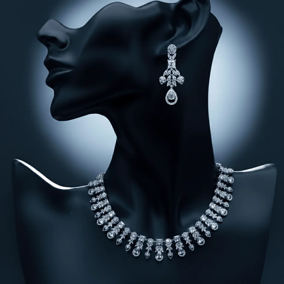 Aria – Classic Diamond-Cut Teardrop Cluster Necklace Set