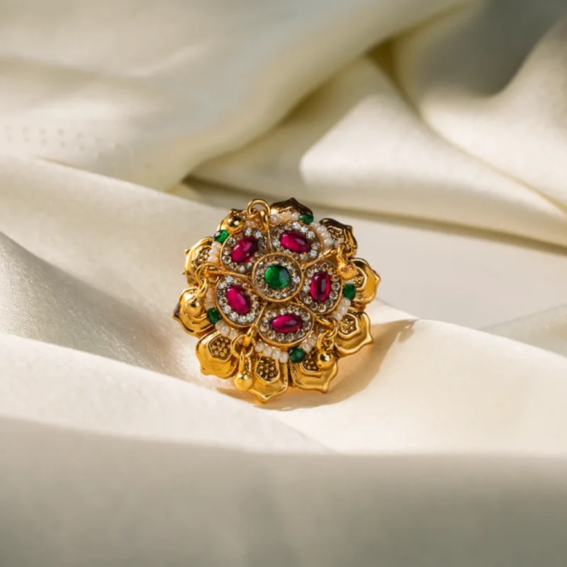 Vaishnavi Floral Kundan Statement Ring for Women