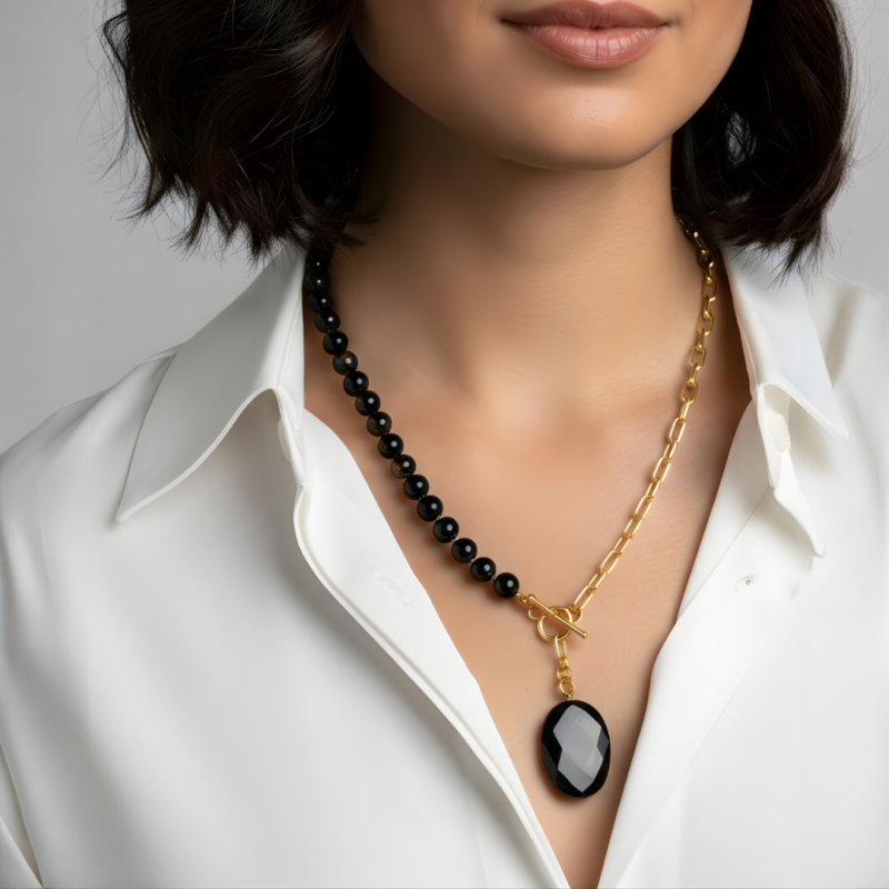 Noiréa black onyx and pearl necklace for women