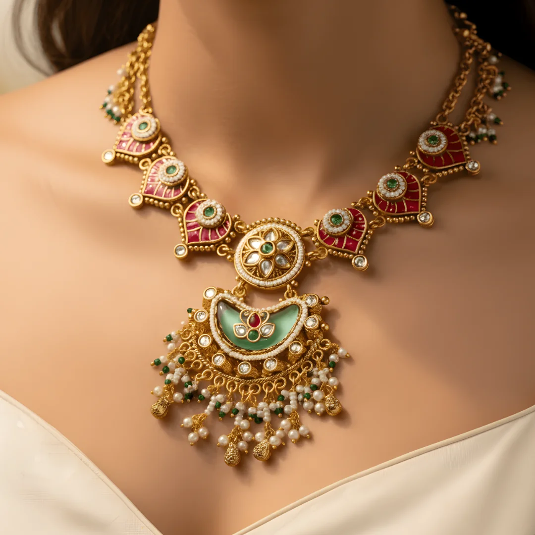 Rajeshwari – Royal Meenakari Chandbali Statement Set