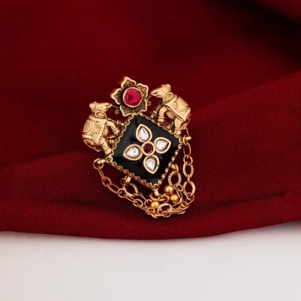 Gajraajini – Temple Kundan Statement Hand Ring