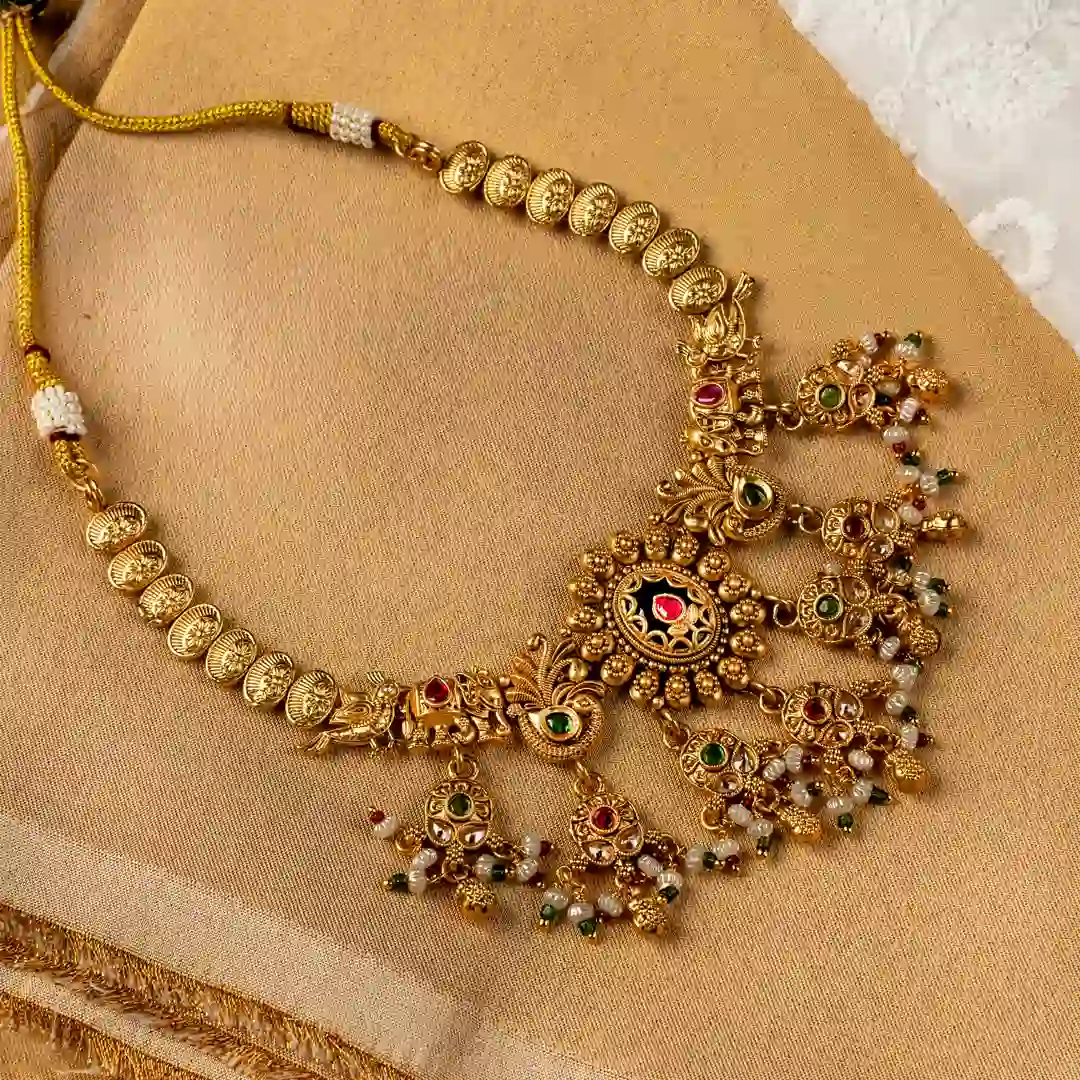 Kamalika – Temple Kundan Floral Statement Necklace Set