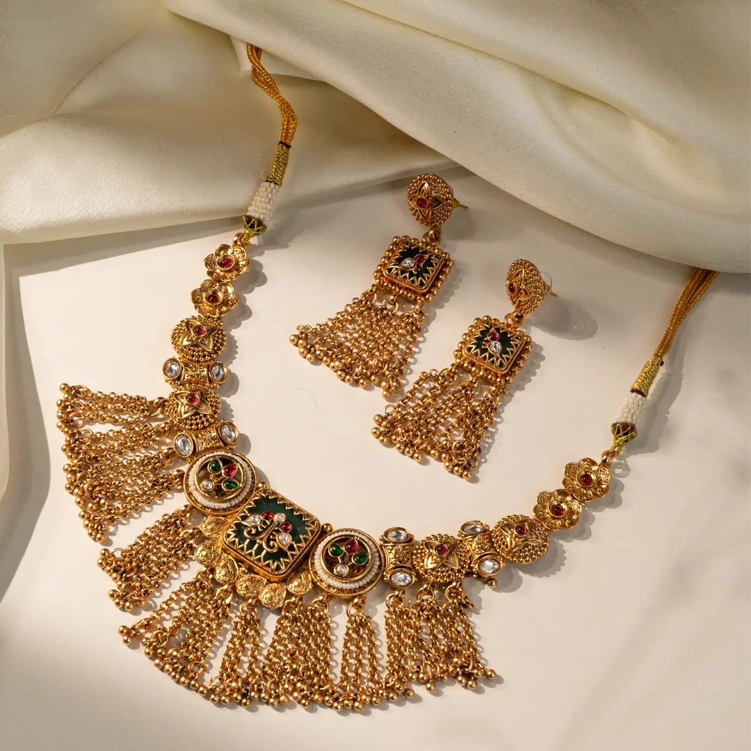 Rajnandini – Temple Meenakari Statement Necklace Set