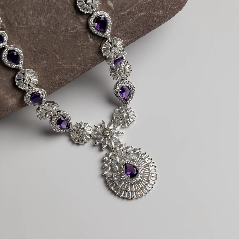 Celestira – Violet Crystal Halo Necklace Set