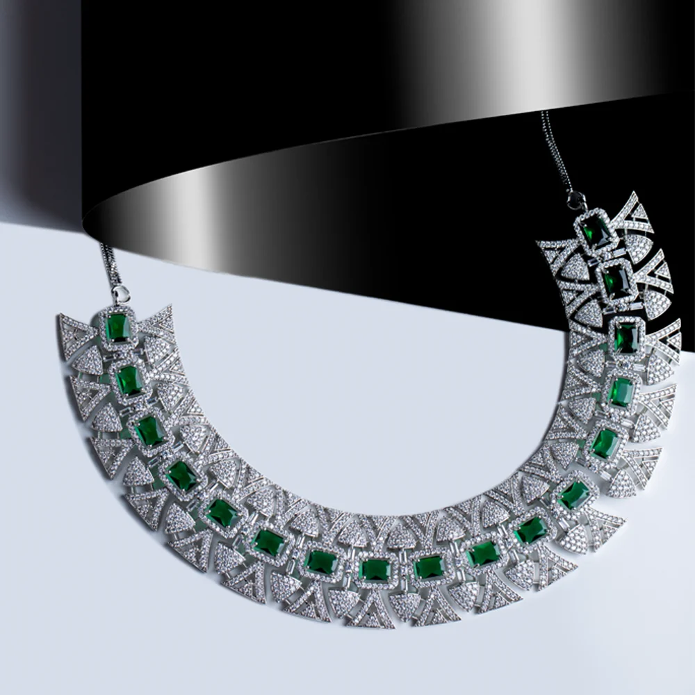 Velmira – Emerald Geometry Statement Necklace Set