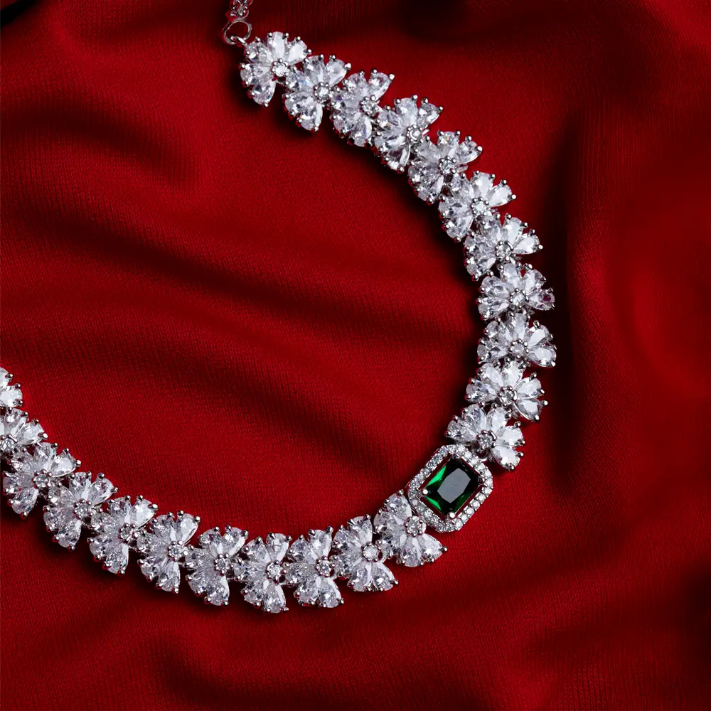 Zivoré – Emerald Bloom American Diamond Necklace Set