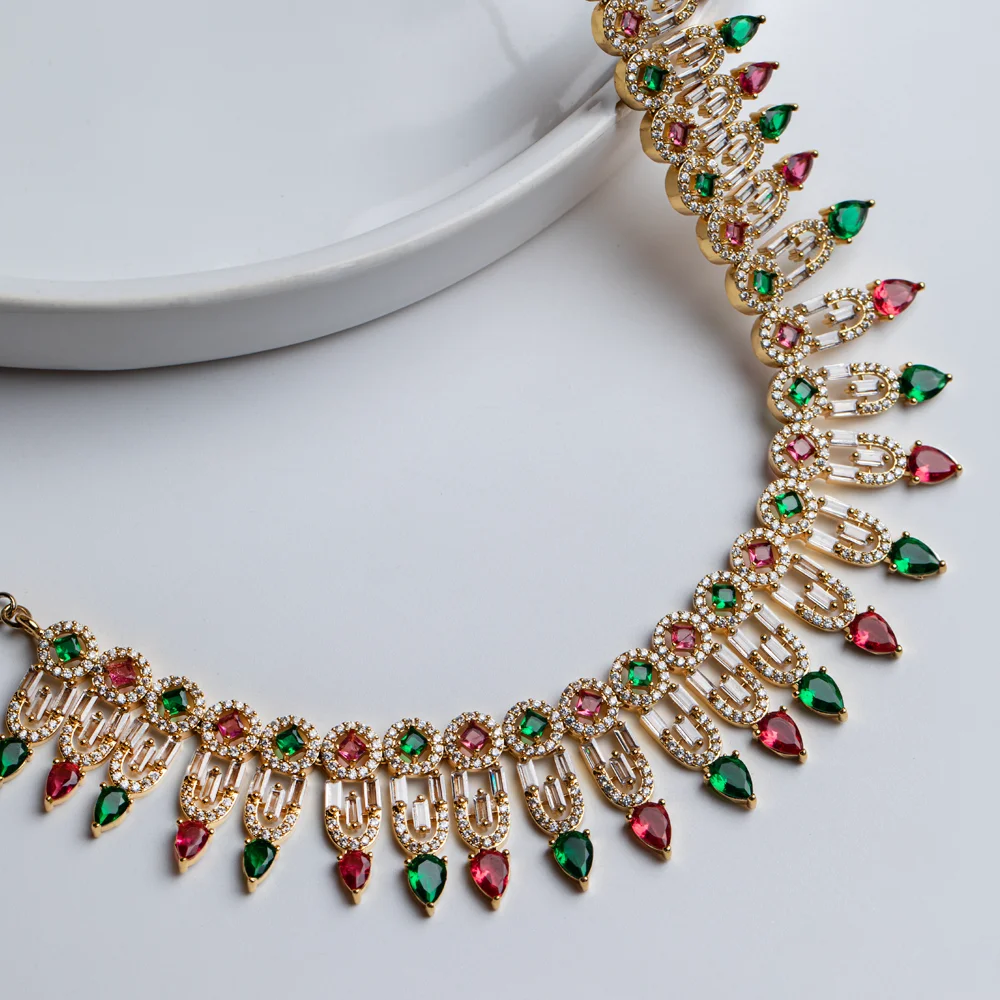 Rosavelle – Ruby Emerald Cascade Necklace Set
