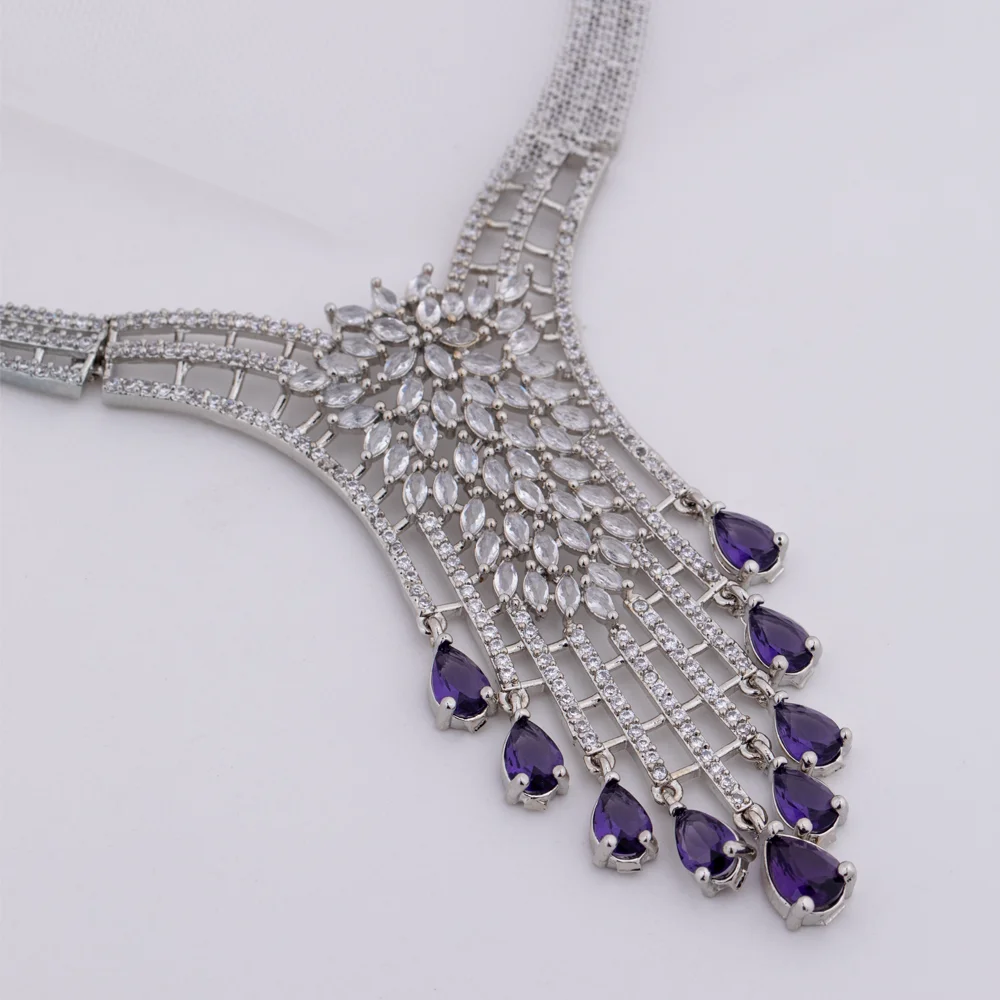 Aurevina – Violet Cascade Statement Necklace Set