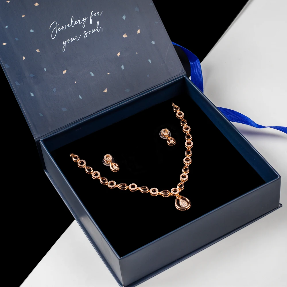 Shringar – Rose Gold Teardrop Necklace & Earring Gift Set for Her | Adornment Gift Box