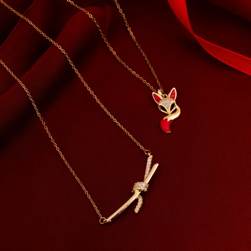 Vixelle Fox & Pavé Bar Layered Pendant Necklace for women