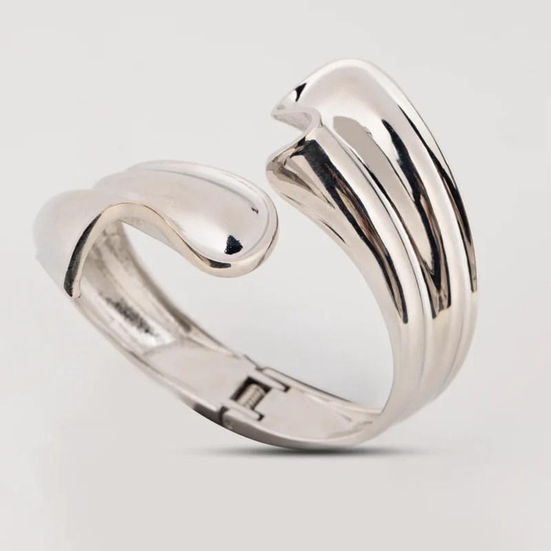 Elowen Sculptural Silver Cuff Bangle for Women