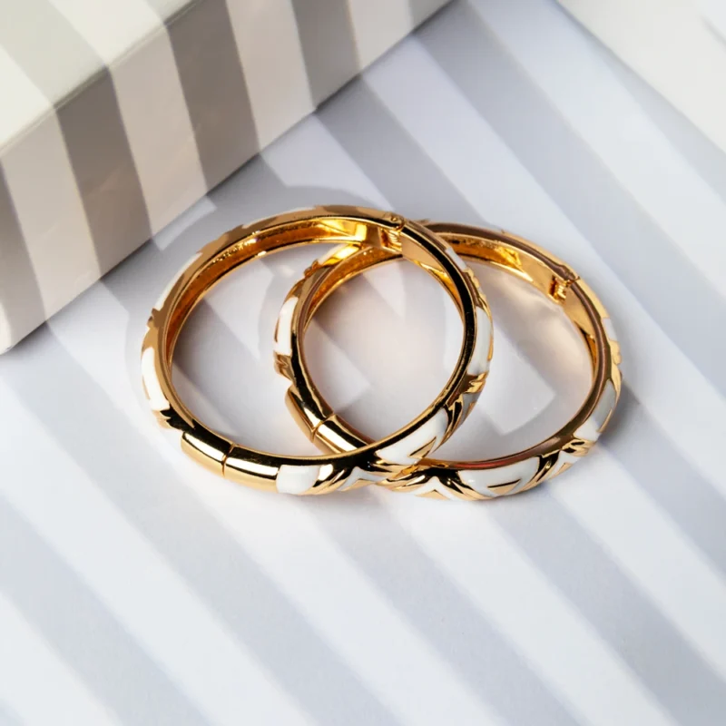 Alora ivory enamel bangle set for women with gold accents