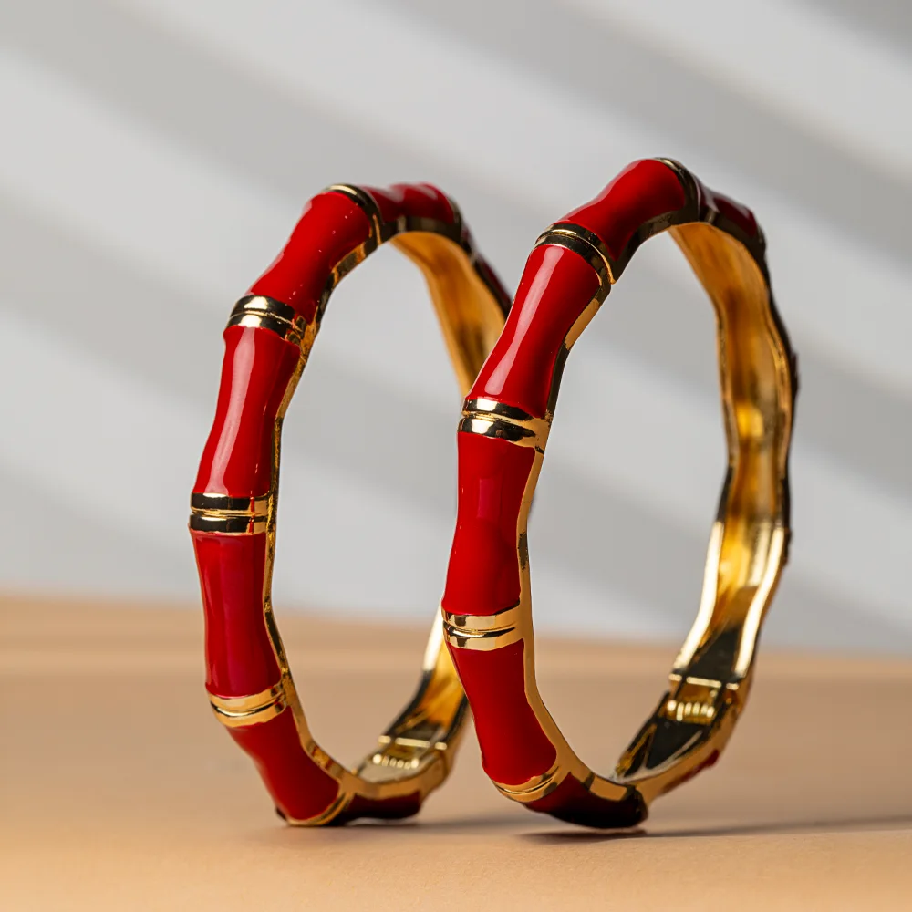 Carmine – Crimson Enamel Bangle Duo