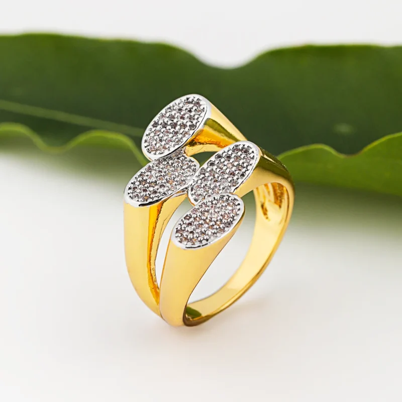 Ruhratna Bloom Ring with Gold Finish and Sparkling CZ Floral Design