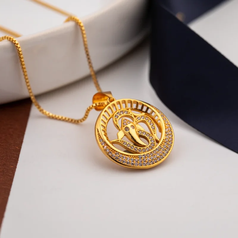Ekadanta divine Ganesha pendant for her gold finish with CZ stones by RuhRatna