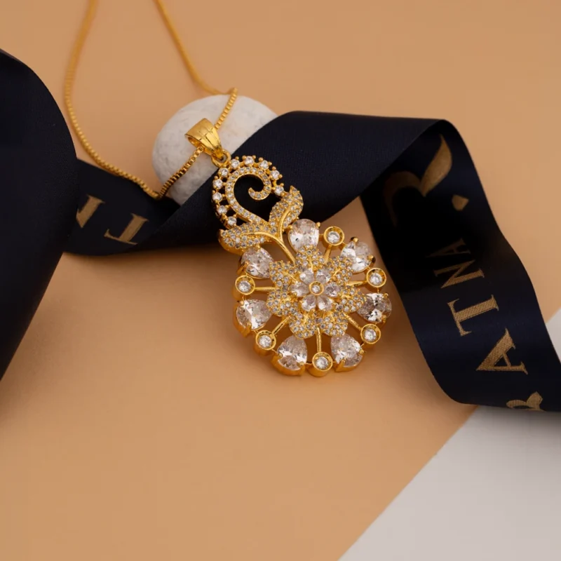 Kusumika pendant gift set for her with floral pendant and earrings