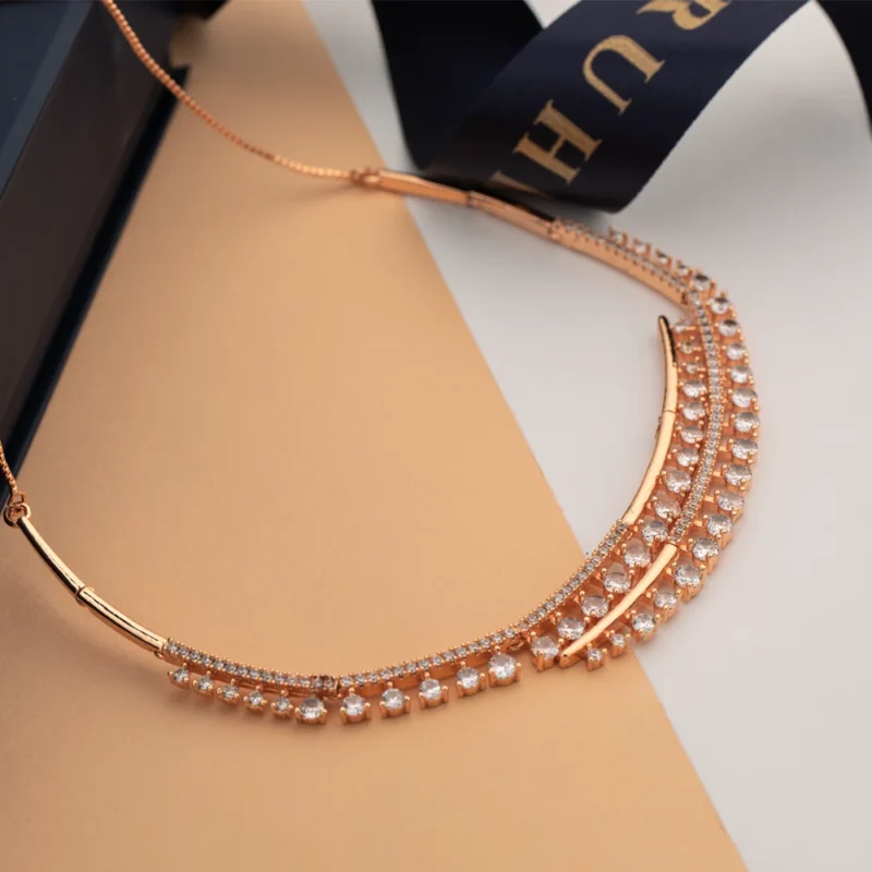 Zivara luxury gift set for her rose gold CZ necklace bracelet earring set by RuhRatna India