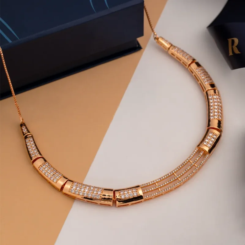 Vireya CZ jewellery gift set for women rose gold necklace bracelet earring set by RuhRatna India