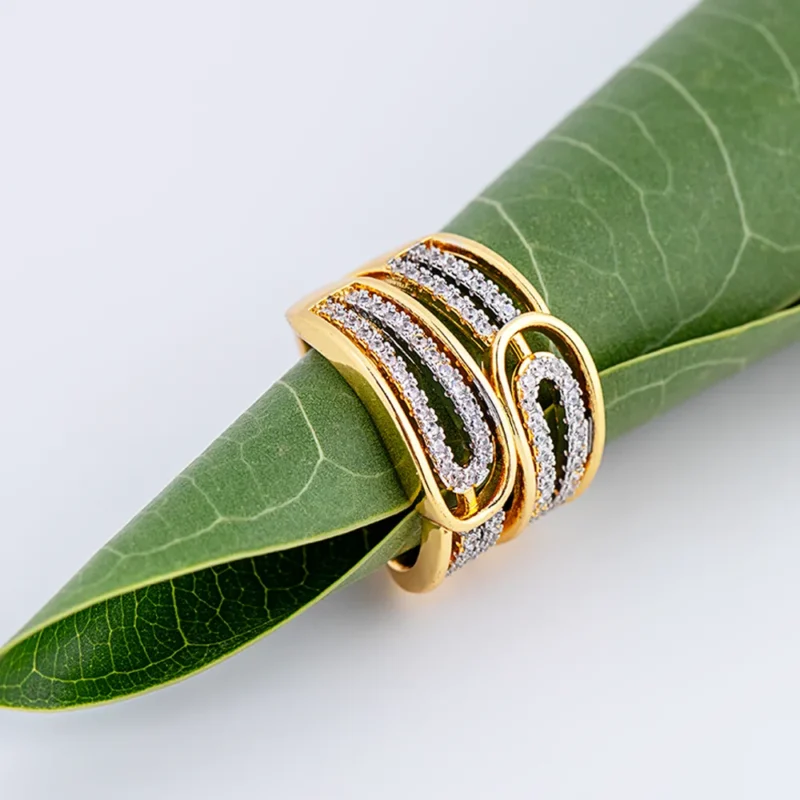 Avenza Radiant Wave Ring - trendy ring for women with gold finish and CZ stones