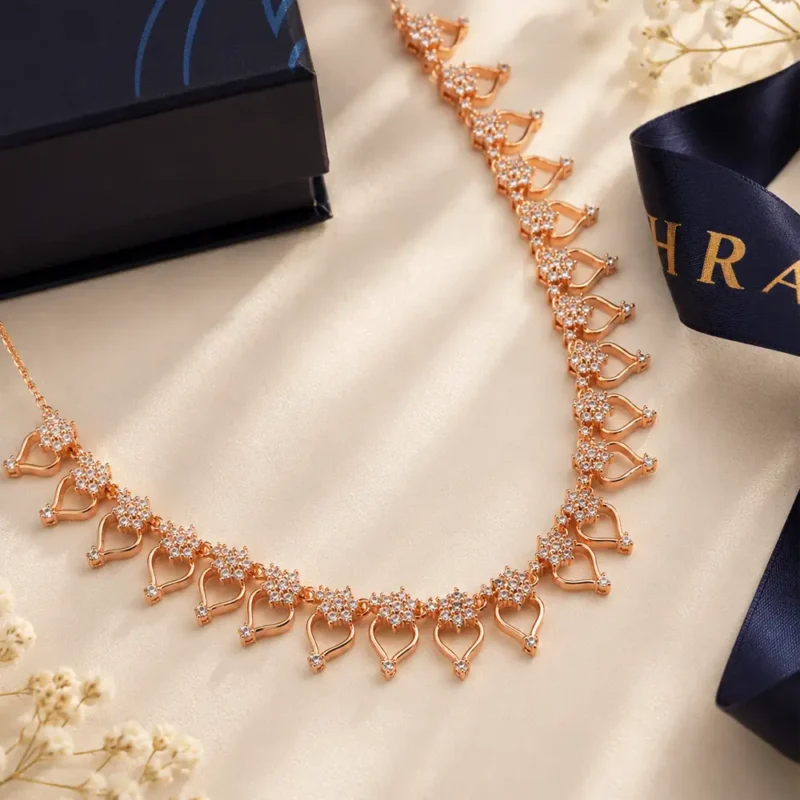 Vyanika rose gold gift set for her CZ necklace and earring set by RuhRatna India