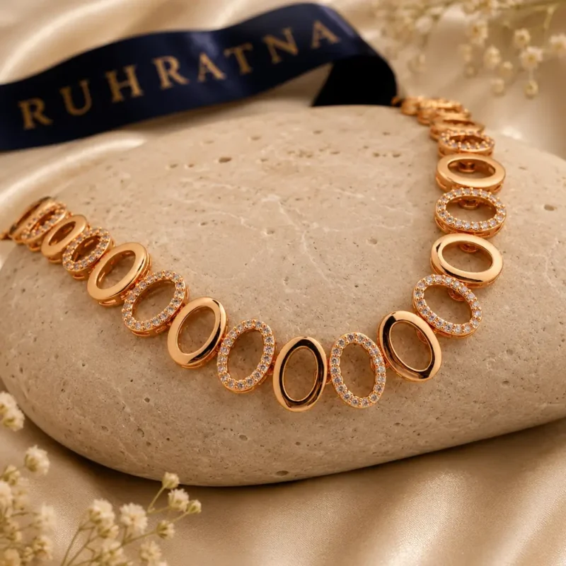Iraaya luxury gift set for her rose gold CZ necklace bracelet and earring set by RuhRatna India