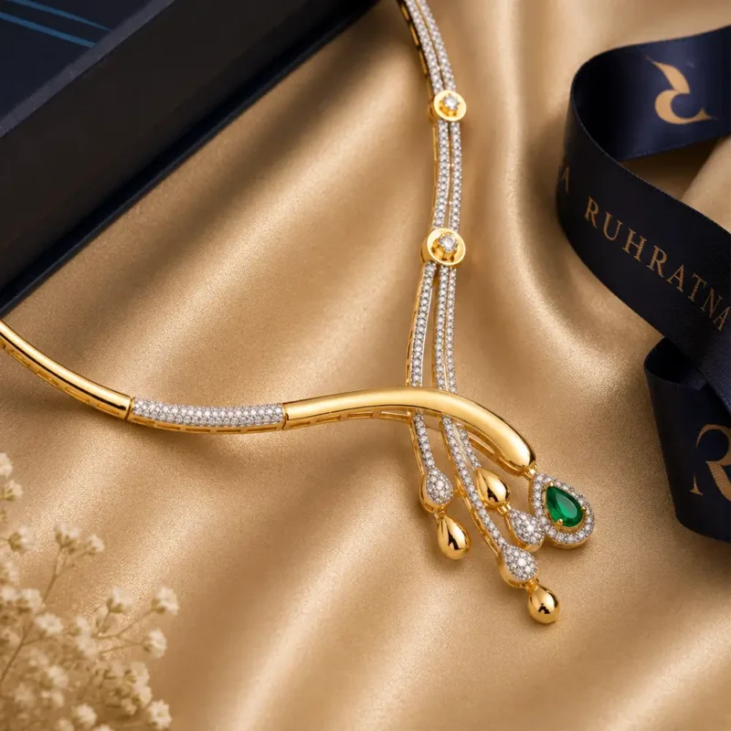 Haritika emerald necklace bracelet gift set for her CZ gold by RuhRatna India